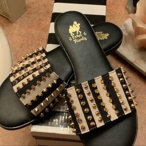 Black and Gold Studded Women's Slides